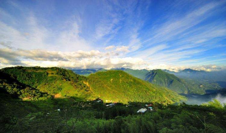 阿里山位于台湾省嘉义市东方75千米,四周高山环列,气候凉爽,平均气温